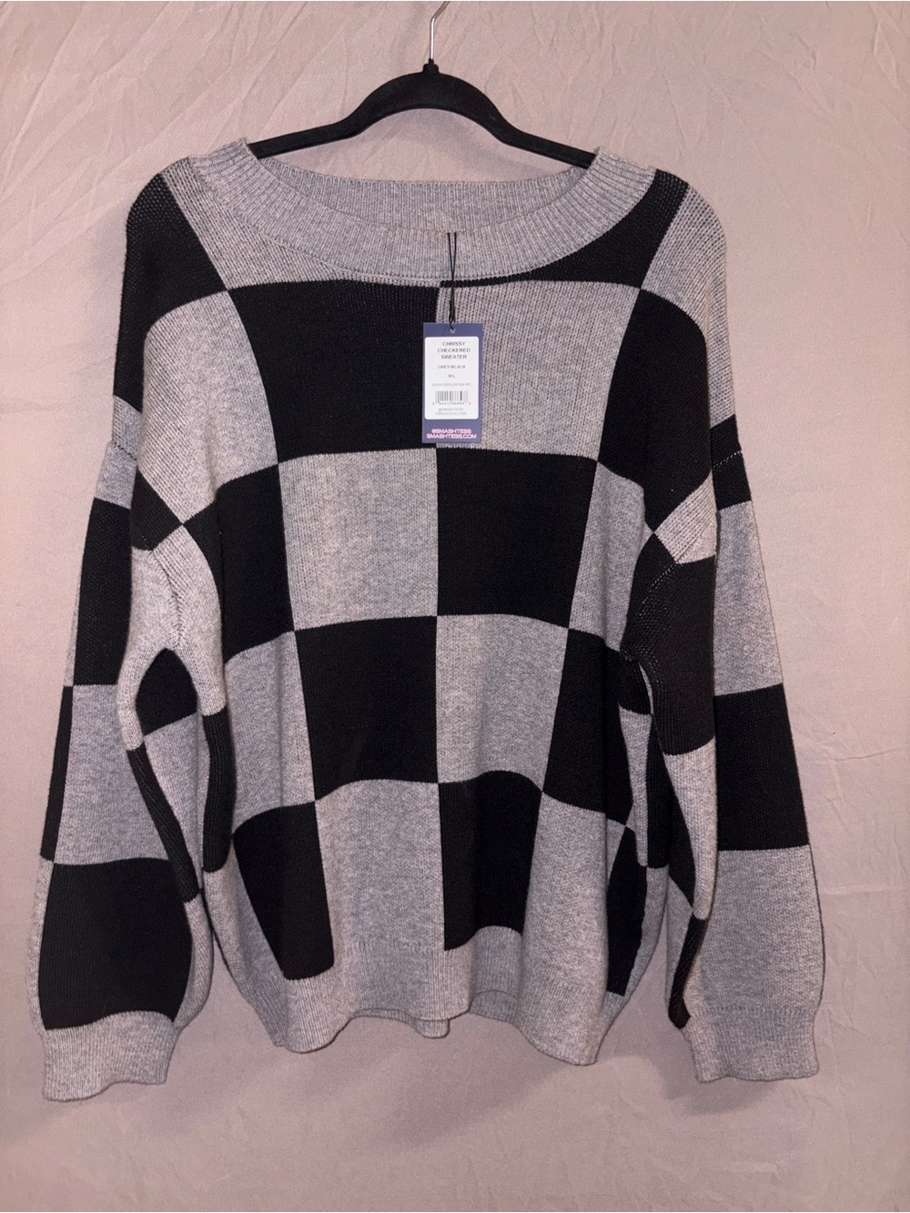 NWT Smash + Tess Black & Gray Checkerboard Sweater